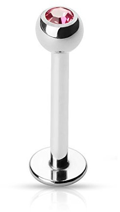 Paula & Fritz® Labret Piercing 10-mm 1,2-mm Pink Lippenpiercing Stecker Ohr Silber Damen Herren Tragus Conch Kugel Stab Chirurgenstahl