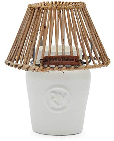 Riviera Maison Teelichthalter weiß, Kerzenständer, Kerzenhalter in Lampenform, dekorativ, Mit Logo, handgemacht, Zubehör für Wohnzimmer - RM Clay Candle Holder - Ton, Rattan - (ØxH) 18x21