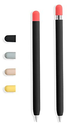 doodroo - Skin per Apple Pencil, Custodia/Cover Protettiva Nero con 5 Cappucci Colorati, Compatibile con Apple Pencil 1a e 2a Generazione