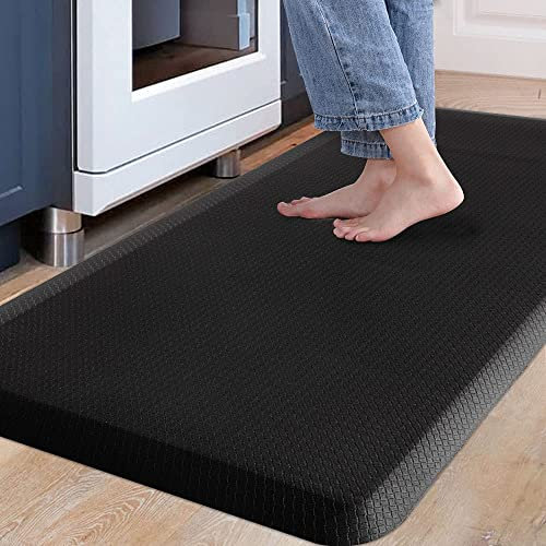 Carvapet rutschfest Küchenteppich Anti Ermüdungsmatte Küchenläufer Schaum-Stehmatten PVC Abwischbar Laufteppich Küchenmatte Bodenmatte (Schwarz,44x99cm)