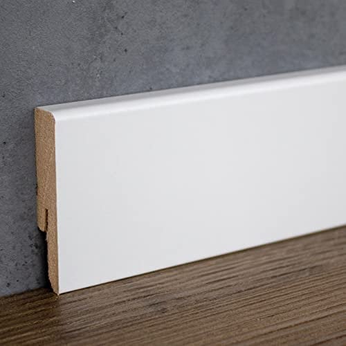 PROVISTON | Sockelleiste | Abgerundetes Profil | 12 x 58 x 2400 mm | MDF foliert | Weiß | Moderne Fußleiste | 2.4 Meter