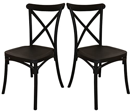 EME 2 Sillas Crossback Color Negro, Sillas de Comedor o Cocina. Incluye 2 sillas. Elegantes para Cocina o Comedor, apilables y Muy Resistentes. Fabricadas en Polipropileno Monoblock.