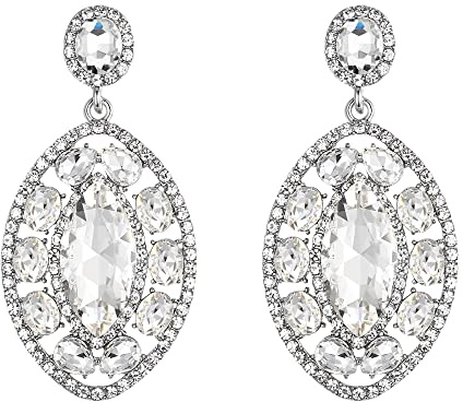 EVER FAITH Ohrringe Hochzeit Braut Strass Kristall oval Tropfen für Damen Mädchen Klar Silber-Ton