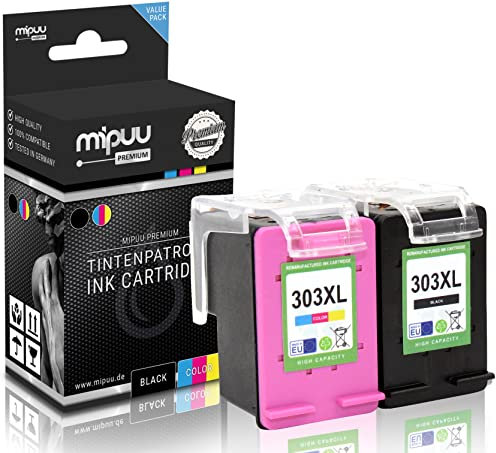 Mipuu 2 Tinten kompatibel für HP 303XL 303 XL 3YN10AE Black Color für HP Envy Inspire 7220 7221 7224 7920 7921 7924 7925 Envy Photo 6220 6230 7130 Set
