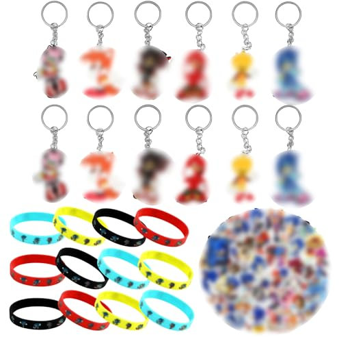 Anbobili Party Mitgebsel für Kinder - Kindergeburtstag Geschenke Mit 12 Silikonarmband, 12 Schlüsselanhänger, 50 Aufkleber für Jungen & Mädchen Geburtstag Gastgeschenke