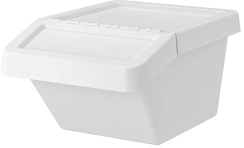 SORTERA Waste Bin Trash Sorting Dust Bin Home Kitchen Stackable Storage Organizer Rubbish Basket Durable Plastic White 37 L + FREE TSA SHOE BAG