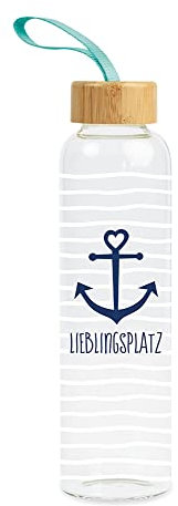 Grafik-Werkstatt Trinkflasche aus Glas mit lustigem Spruch | mit Griffschlaufe | 550 ml | Lieblingsplatz, Bunt