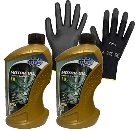 ILODA Schutzhandschuhe + 2x MPM 1Liter 5W-20 Premium Synthetic EB Motoröl, ACEA C5, API SN, Freigabe für Ford WSS-M2C948-B