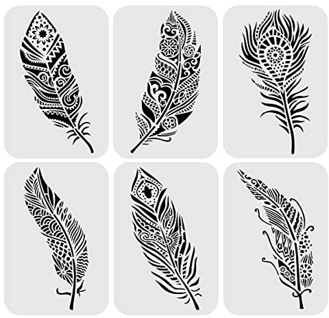 6 Stück Mandala-Feder-Schablonen, Jagowa wiederverwendbare DIY-Zeichenschablone, Kunststoff, Federkunst, Malschablone für Wand, Boden, Fotoalbum, Dekoration