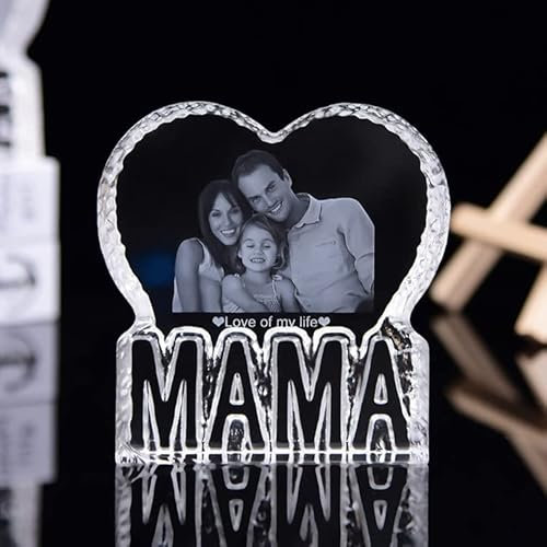 RUIITEN Foto de cristal 3D – Imagen de cristal 3D grabada en corazón, cristal de corazón personalizado y personalizado, regalo para el día de la madre, aniversario, regalo memorable y recuerdo