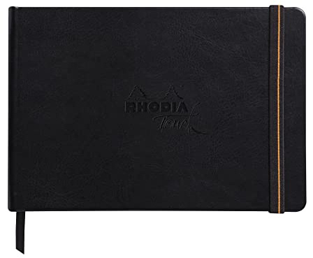 Rhodia 116171C - Rhodia Touch Skizzenbuch Mixed Media Book, 20 Blatt Paint'ON-Papier extraweiß 250g, A5 Querformat, ideal für Mischtechniken und Kunst, Schwarz, 1 Stück