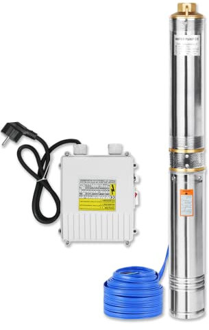 SUBTLETY Tiefbrunnenpumpe 370W aus Edelstahl 4000l/h Brunnenpumpe max. Förderhöhe 34m Tauchpumpe mit Überhitzungsschutz Wasserpumpe Druck 3,4bar Pumpe für Wasser-Versorgung Entwässerung