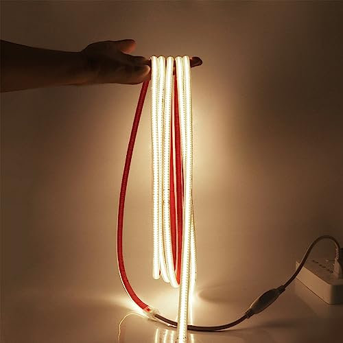 HEGEHE 230V COB LED Streifen Selbstklebend, 288leds/m Superhell Hohe Dichte, Flexibles COB LED Lichtband Strip für DIY Innenbeleuchtung Projekte (Naturweiß, 30M)