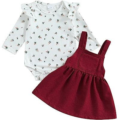 Vioyavo Completo Neonata Bambina Invernale Vestiti della neonata Tuta Stampa Natalizia a Maniche Lunghe + Gonna a Bretelle Scozzese Tuta (Rosa, 3-6 Months)