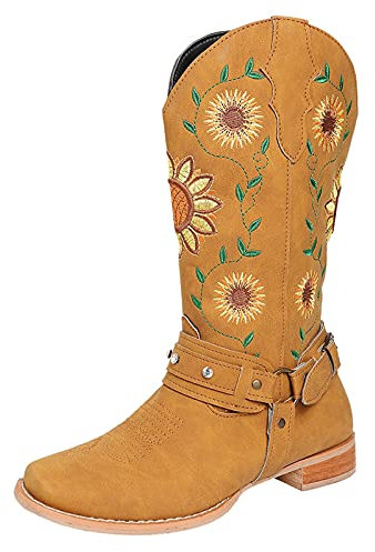 Texani Donna, Camoscio Alti Vintage Stivali Biker Texani Neri Biker Boots Cowboy Cowboy Boots Western Equitazione Stivaletti Invernali Morbidi