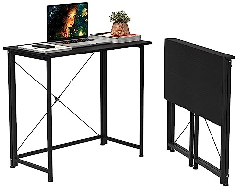 Lvhcmfohm Klappbarer Schreibtisch Klein, Klapptisch Computertisch, Platzsparend, Geeignet für Heimbüro und Arbeitszimmer (Schwarz, 80x45.5x74cm)