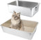 Auveach 2Pz Lettiera per Gatti In Acciaio Inox Antiodore Aperta Toilette per Gatti Conigli Design della Maniglia Grande XXL XL Superficie liscia Facile da Pulire 60x40x15 cm