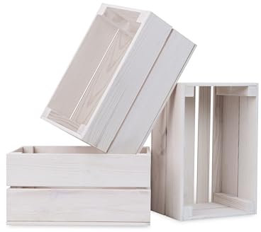 PINEEA Mini Caja de Madera Vintage Blanca 30x20x15 - Cajas de Vino y Fruta Vintage - Caja Pequeña Deco