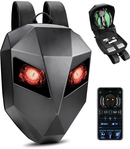 MCLWSQ zaino moto LED, zaino moto uomo- zaino casco di grande capacità - Connessione Bluetooth, testo/immagine/GIF animata