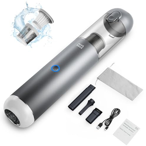 Minthouz Aspirador de Mano Potente 17000pa,Aspirador Coche Coche con Lavable Filtro Hepa, Aspiradoras Mano Coche Kit para DoméSticas,Pelos Hogar Mascotas y Coche