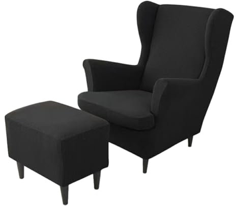 yuwqqoajv 3X Ohrensessel und Ottoman Hocker, geschützt mit Bezugsset. Einfach zu installierende, waschbare Sessel Schutzhülle aus Polyester, Extra schwarz