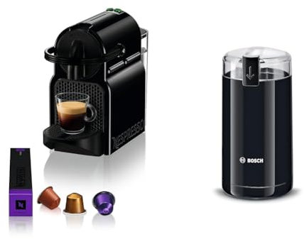 Nespresso De'Longhi EN 80.B Inissia, Hochdruckpumpe, Energiesparfunktion, kompaktes Design, 1260W, 32 x 12 x 23 cm, Dunkle Schwarz & Bosch Hausgeräte TSM6A013B Kaffeemühle, Schwarz