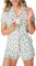 Achlibe Süßer Sommer-Pyjama für Damen, Loungewear-Set, Y2K-Grafikdruck, kurzärmelig, Hemd und Shorts, Pyjama-Set, A-grüner Affe, 46
