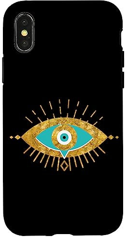 iPhone X/XS Evil Eye Teal and Yellow Turkish Greek Protection Phone Case