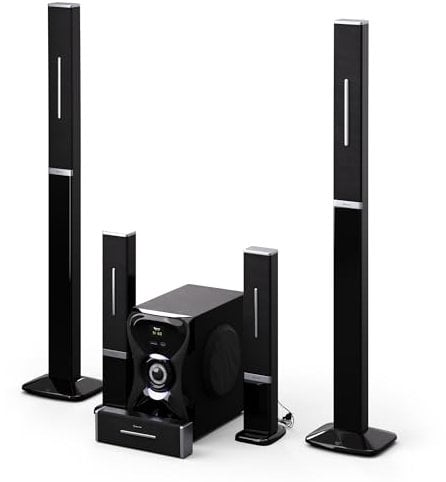 auna Areal 825 Sistema de Cine en Casa 5.1 Inalámbrico - Bluetooth, Subwoofer 100W, Iluminación RGB, Puertos USB/SD, Entrada AUX y Óptica, Altavoces con Mando a Distancia