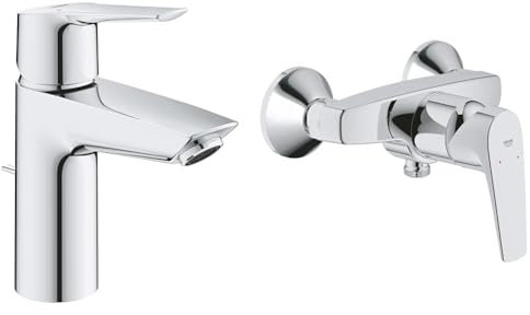 GROHE QUICKFIX Start Robinet de salle de bains lavabo, mousseur économie d'eau & Mitigeur monocommande Douche Start Flow, robinet à montage mural, raccord fileté