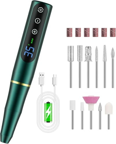Fresa ELettrica,NAILGIRLS 11 in 1 Fresa Unghie Gel Manicure e Pedicure Elettrico,35000RPM Velocità Regolabile,Intelligente Led,Portatile Ricaricabile Lima Elettrica Unghie Portatile Fresa (Verde)