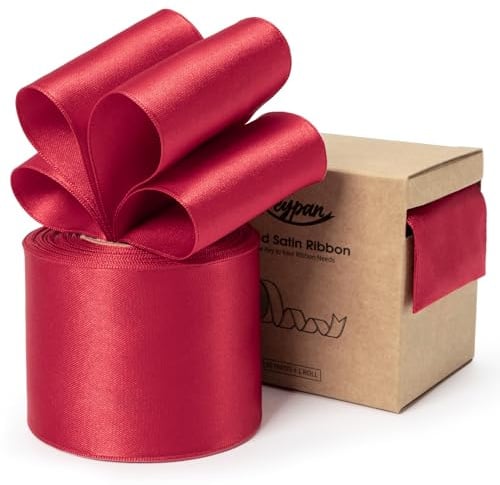 Keypan rot Satinband 63mm Double-Faced mit Drahtkante Schleifenband für Geschenkband Blumenstrauß Bögen Hochzeit Einladung Weihnachten Dekoration Handwerk 2-1/2 Zoll 10 Yards