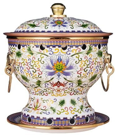 HHCTEBEC Alter traditioneller Cloisonné-Hotpot aus Peking, Kupfer-Hotpot, Einzelperson, Kleiner Kupfertopf, chinesischer Hotpot aus reinem Kupfer für Familienessen, Restaurants, Herd,G