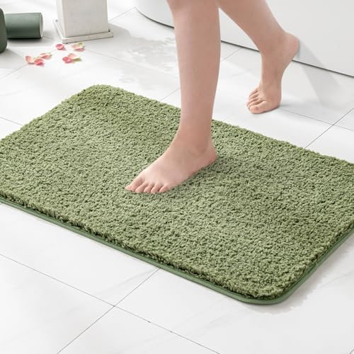 MIULEE Badematte Weiche Badteppich rutschfest Badvorleger Fußmatte Badzimmermatte Bettvorleger Flauschig Teppich Badezimmerteppich Duschmatte für Bade & Wohnzimmer Schlafzimmer 70x120 cm Olivgrün
