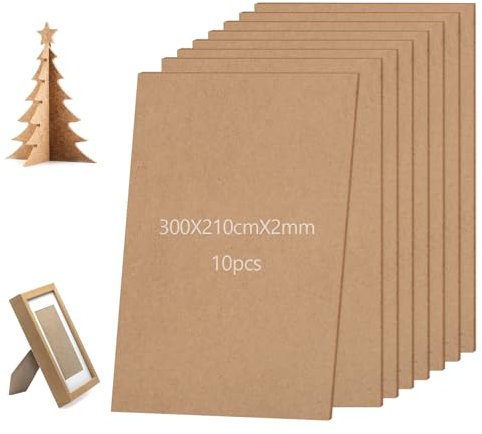 Lot de 8 panneaux de bois MDF A4 de 2 mm d'épaisseur, 30 x 21 cm, panneaux de particules pour art, peinture, panneaux de fibres de densité moyenne, blocs de dessin pour gravure laser, décoration