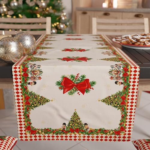 PETTI Artigiani Italiani - Runner da Tavola Natalizio Elegante, Cucina 140x40 cm, Schiaccianoci Rosso, 100% Made in Italy