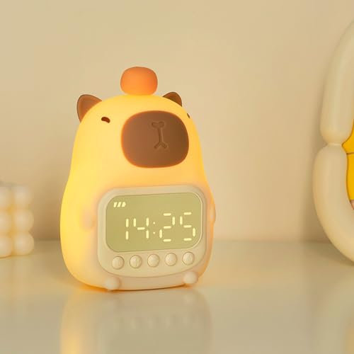 XUMIUZIY Capybara Wecker mit Nachtlicht, Niedliche Capybara Uhr mit Dimmbarem Nachtlicht, Wiederaufladbare Tischlampe, Schlaftrainingsuhr, Zeit Zum Aufwachen, für Babys, Studenten