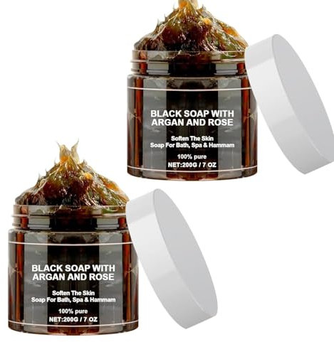 7 Oz Morocan Schwarze Seife, Schwarze Seife Mit Argan Und Rose, Marokko Körperpeeling, Weiche Die Haut, Seife Für Bad, Spa Für Hammam, 200G, 2 Pcs