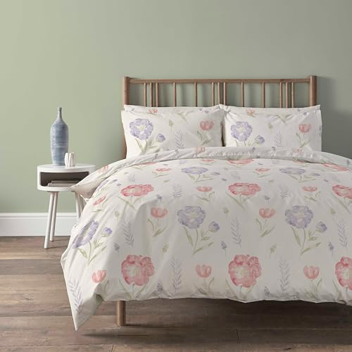 Olivia Rocco Meadow Duvet Cover Set Easy Care Quilt Bedding Sets with Pillow Cases Cotton Rich Super Soft Printed Floral Bed linen, Meadow Natural Double