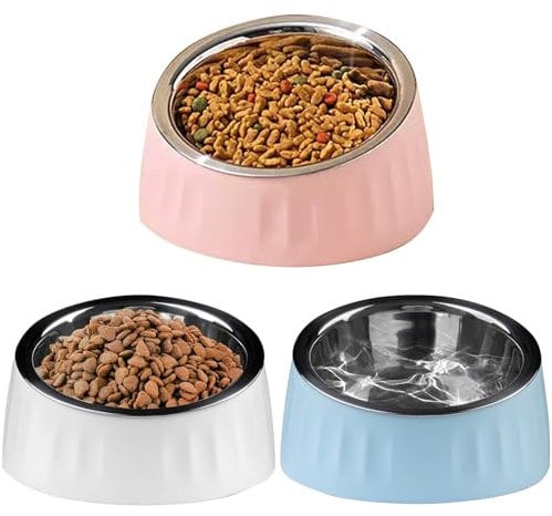 Sinbeon Katzennapf, 3 Stück 15° Schräg Futternapf Katze Edelstahl Set Mit Rutschfester Unterseite, Erhöhter Fressnapf Katze Hundenapf für Wasser Snack