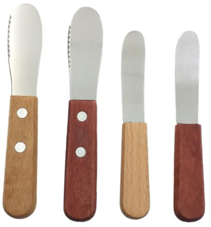Mikikit 4Piezas Cubiertos De Madera Para Untar Inoxidable Para Queso y Utensilios De Cocina Prácticos y Versátiles