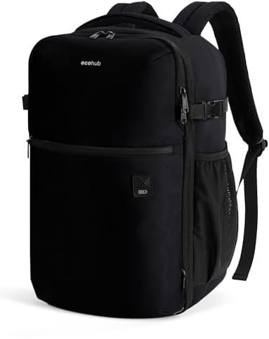 ECOHUB for Ryanair Cabin Bags 40x20x25, Underseat Travel Backpack with Anti-theft Pocket, Cabin Size Carry on Bag for Airplanes, Water-resistant Hand Luggage Bag with Laptop Compartment, 20L-Black