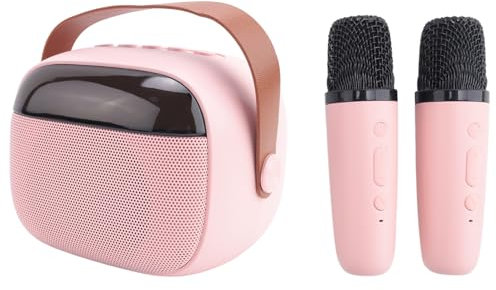 Vocdikficy Karaoke per Bambini, Altoparlante Portatile Bluetooth con 2 Microfoni Wireless Rosa