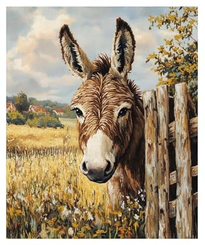XFENDOUDOU Kreuzstich Set Vorgedruckt Bauernhof mit Esel 11 CT Kreuzstich Stickpackungen,Stickbilder Vorgedruckt Kreuzstich für Wandkunst-Heimdekoration 40x50cm