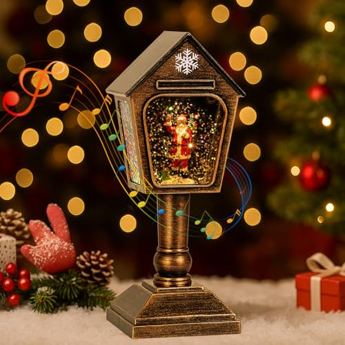 Lomffy Weihnachts Schneekugel Laterne mit Musik Und Licht,Laterne mit Weihnachtsmann Elektrische Schneekugel Weihnachten mit Schneegestöber USB und Batteriebetrieben für Geschenke Weihnachtsdekoration