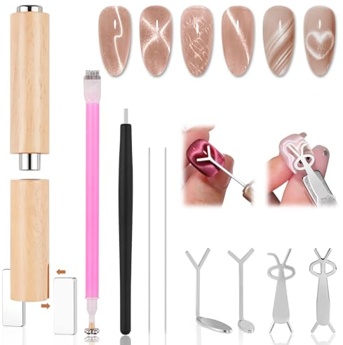 EBANKU 9PCS Cat Eye Nail Magnet Stick Set, 3 in 1 Magnetic Nail Polish Nail Art Pen, Cat Eye Gel Nail Polish Magnetic Nail Art Tools for Nail Salon