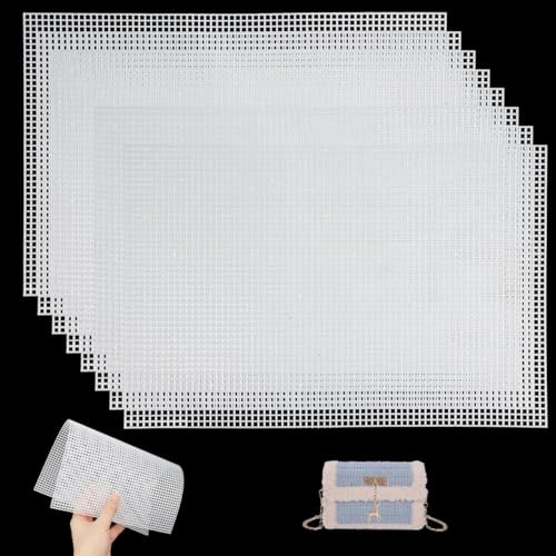 8 Pcs 7 Count Plastic Mesh Canvas Sheets, 20 x 30 cm Flexible Mesh Sheets | Plastic Needlepoint Canvas, Plastic Mesh Sheet, Eye Mesh for Embroidery Crafts DIY Knit Crochet Projects
