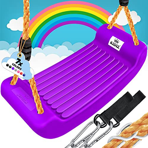 KIDIZ® Schaukel Garten Kinderschaukel Outdoor & Indoor Schaukelsitz | Schaukelbrett Set inkl. Zubehör | Brettschaukel für Kinder zum Schaukeln aus Kunststoff | höhenverstellbar & rutschfest, Violett