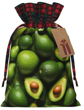 Avocado-Muster, Weihnachts-Kordelzug, umweltfreundliche Geschenktüten für festliche Geburtstagsverpackungen