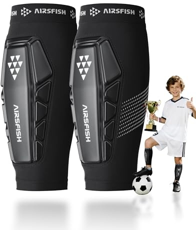 AirsFish Schienbeinschoner Kinder Fußball, Ultra-leichte Fußballausrüstung für Jungen & Mädchen, mit PU Shock Core & Silikon-Grip, atmungsaktiv, Bitte Größentabelle beachten